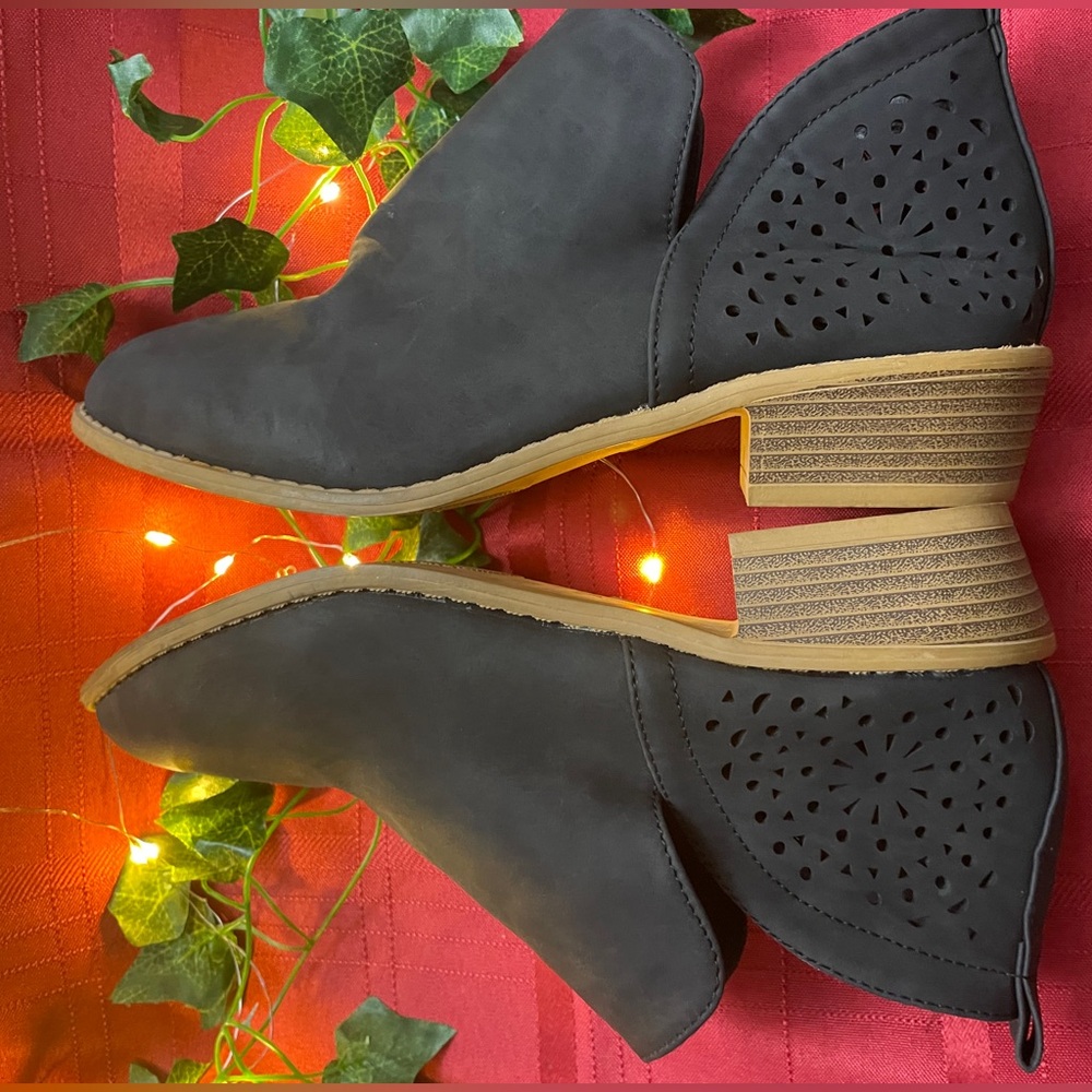 Black Ankle Boots with Cutout Design